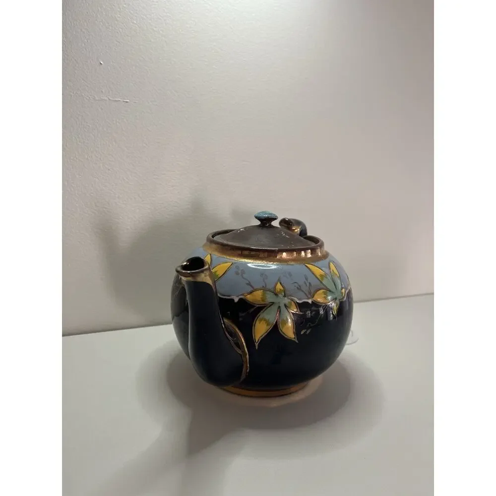 Sadler Blue & Gold Floral Guilted Decorate Brown Teapot Vintage England Decor